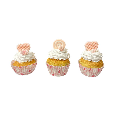 I DOLCI DI NAMI Muffin decorativi artificiali con panna e dolcini rosa Ø5,5 H9 cm