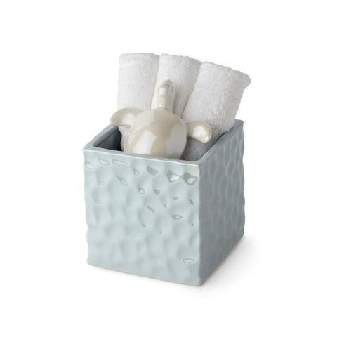 HERVIT Blue porcelain container with 3 washcloths 12x12x12 cm 27905