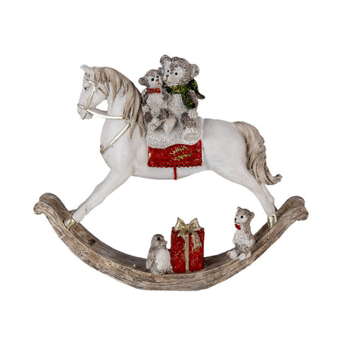 Clayre &amp; Eef Polyresin rocking horse with bears 21x5xh17 cm