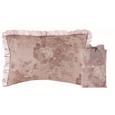 BLANC MARICLO' Set 2 pillowcases with frill with pink flowers 250gsm 50x80 cm