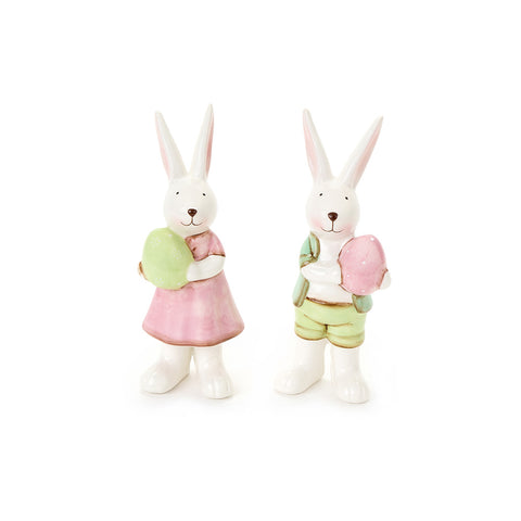 FABRIC CLOUDS Lapin de Pâques avec des oeufs, décoration de figurine en céramique Annette 2 variantes
