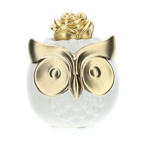 HERVIT White and gold stoneware owl-shaped candle holder gift idea 10 cm