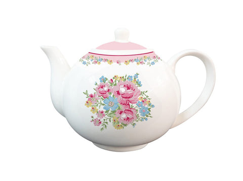 ISABELLE ROSE Porcelain teapot MARIE white with pink flowers 1 litre