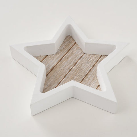 Boltze Set of 3 white wooden star-shaped Christmas trays