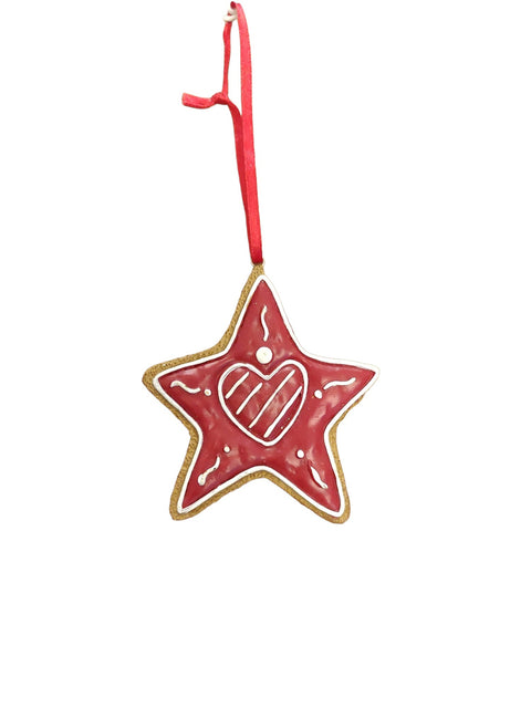 Boltze Red Christmas star with heart to hang on the tree Ø8 cm