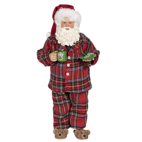 CLAYRE E EEF Decorazione natalizia Babbo Natale con pigiama scozzese 13x10x28cm