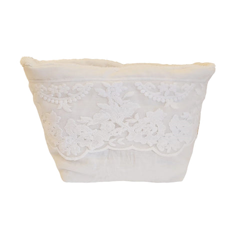 CHARMING Bathroom basket in linen and floral lace made in Italy "LUIGI XVI" 38x23 cm
