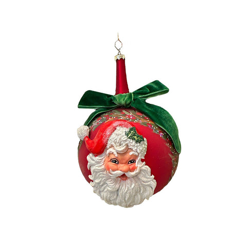 EDG Bauble with Santa Claus and bow for tree long neck red glass sphere Ø12 cm