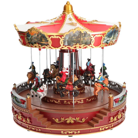 TIMSTOR Carrousel Carrousel avec des chevaux avec le Père Noël rouge et or 30x30x35 cm