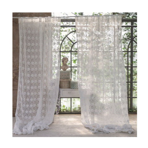 BLANC MARICLO' Set of 2 curtain panels with white FREGIO loops 150x300+10 cm