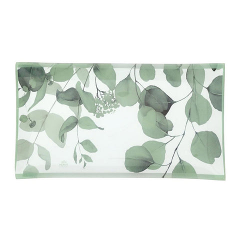 Hervit Piatto decorativo in vetro verde floreale "Botanic" 20x37 cm
