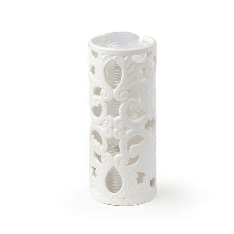 HERVIT Tall glass holder with perforated decoration in white ceramic Ø9 H22 cm