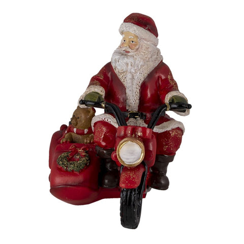 CLAYRE E EEF Christmas Decoration Statue Santa Claus on motorcycle and bear by his side 19x14x17 cm