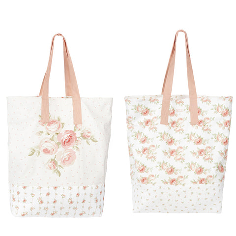 FABRIC CLOUDS Double face shopper bag ANNETTE pink fabric 2 patterns 60x40