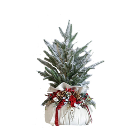 FIORI DI LENA Sacchetto con decoro natalizio velluto alberello innevato H 70 cm