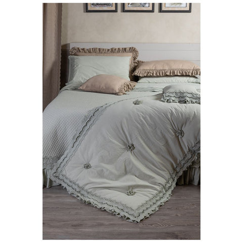 OPIFICIO DEI SOGNI Vintage white duvet with san gallo lace and cotton rouches made in Italy