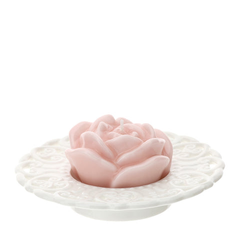 HERVIT Bougeoir en porcelaine avec bougie fleur rose Ø13 cm