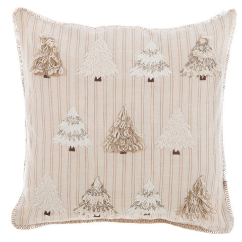 Blanc Mariclò Christmas decor cushion in beige cotton with trees 50x50 cm