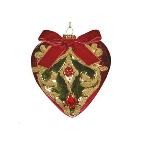GOODWILL Christmas heart tree decoration with red glass velvet bow H11,5 cm