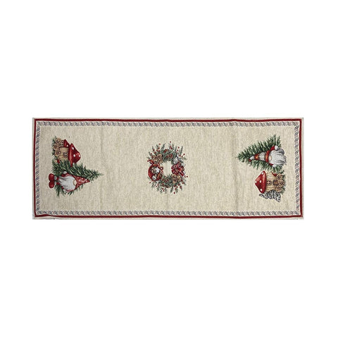 RIZZI Christmas lurex table runner with NOEL gnomes in beige polyester 45x140 cm