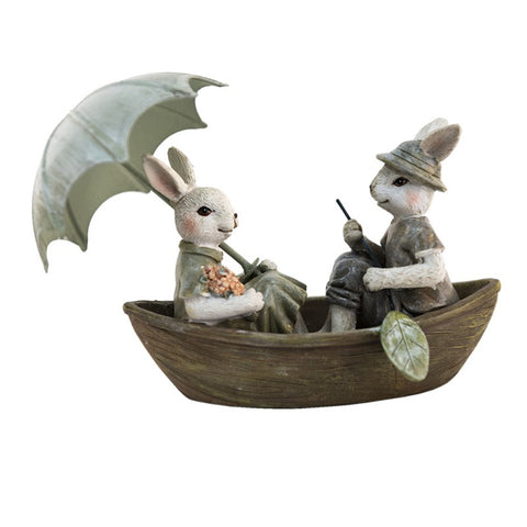 CLAYRE & EEF Set 2 conigli decorazioni Pasqua in barca beige 14x10x12 cm