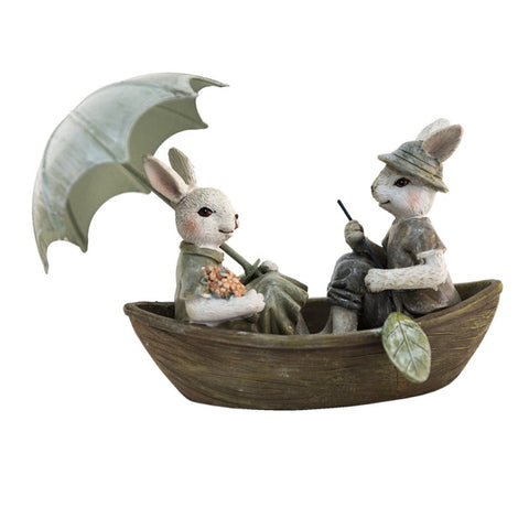 CLAYRE &amp; EEF Set of 2 Easter bunny decorations on a beige boat 14x10x12 cm