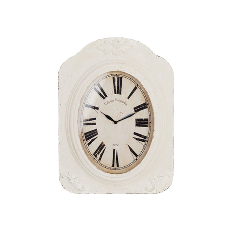BLANC MARICLO' Horloge murale rectangulaire avec frise en bois blanc 53x39 cm