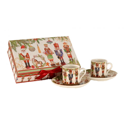 VETUR Set 2 tazzine natalizie porcellana con schiaccianoci box regalo rosso 5 cm