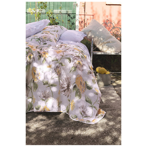 L'ATELIER 17 Boutis double bed quilt with 2 pillowcases, summer in pure cotton with floral print, Shabby Chic "Morning Lights/Incanto" 2 variants