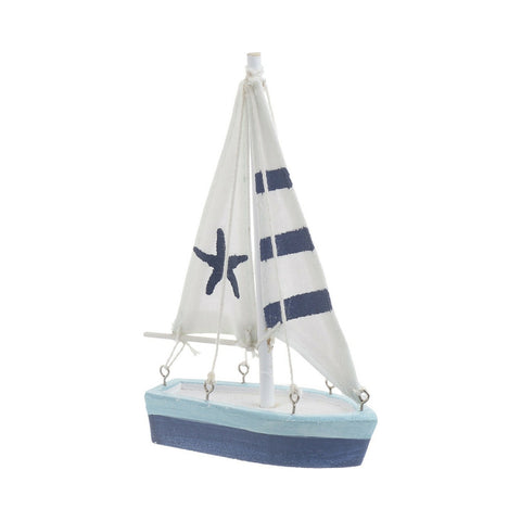 INART Blue and white wooden boat decoration with sails 10x4x16 cm 4-70-511-0140
