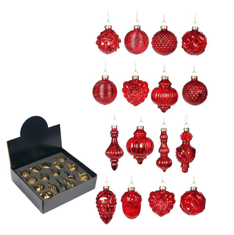 GOODWILL Box of 16 red glass Christmas tree balls