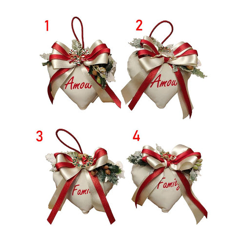 FIORI DI LENA Ivory velvet heart tree decoration with writing and pendant 4 variants 15x15 cm