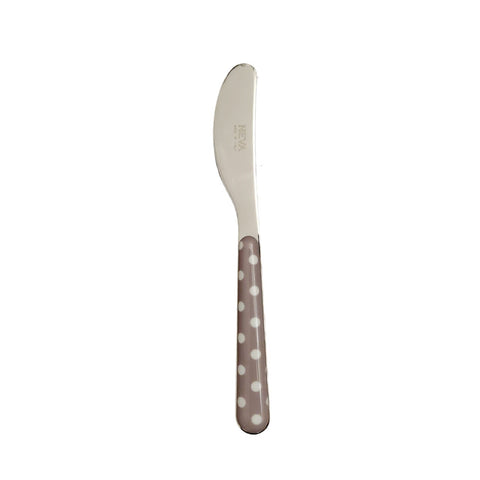 Neva Posateria Creativa Spalmino stainless steel butter knife with dove gray handle and white polka dots