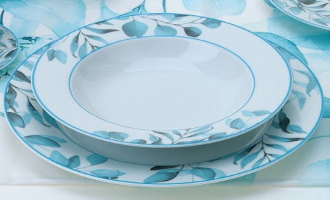 HERVIT Set de deux assiettes creuses blanc/bleu fleuri en porcelaine Botanic Ø21,5 cm