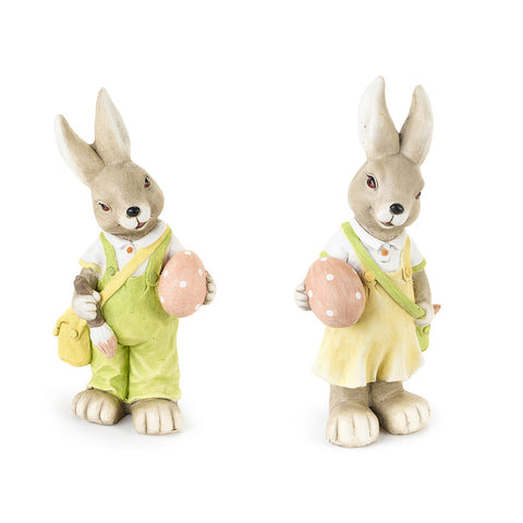 FABRIC CLOUDS Figurines de lapins aux œufs en résine Décoration de Pâques 2 variantes