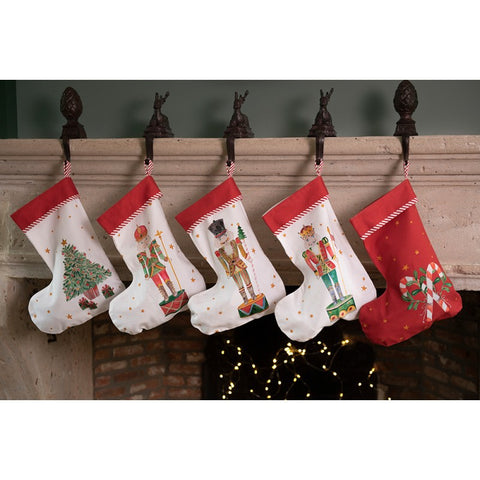 Clayre &amp; Eef Christmas decorations white Christmas stocking with nutcracker 30x1x40 cm