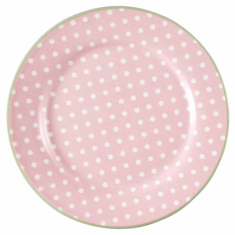 Greengate Piatto da dessert "Alice" in porcellana rosa a pois D20.5 cm