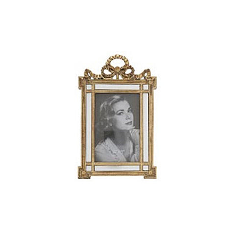 L'ARTE DI NACCHI Cornice portafoto con specchio e fiocco resina oro 16x3x26 cm