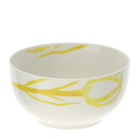 Hervit White porcelain kitchen bowl with yellow tulips "Tulip" D13xH7 cm