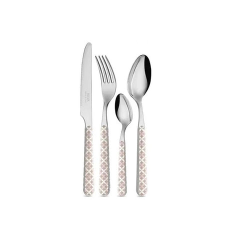 Neva Posateria Creativa Set of 24 "Optical" 6-seater cutlery in dove gray and pink stainless steel