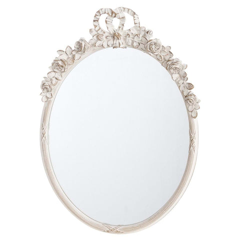 BLANC MARICLO' Oval mirror with frieze in vintage white resin 33x5,6x46,5