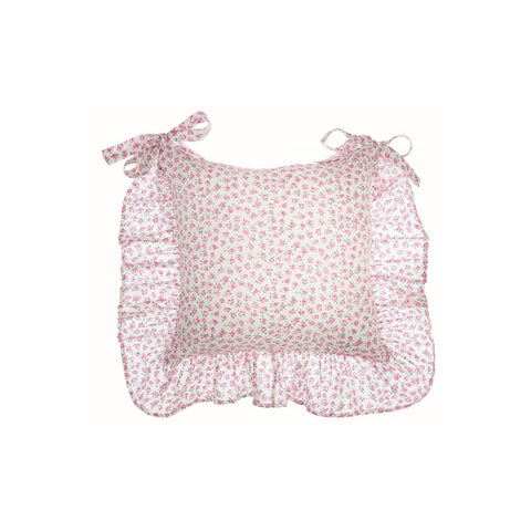 BLANC MARICLO' Set 2 cuscino sedia con gala cotone bianco a fiori rosa 40x40 cm
