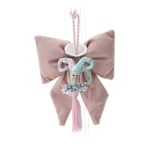 HERVIT Decorative bow with jester pink velvet decoration to hang 14x18 cm