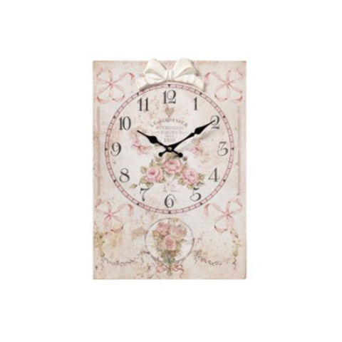 L'arte di Nacchi Wall clock in mdf wood with roses and bow in relief in wood pulp with antique effect made in Italy, Vintage Shabby Chic