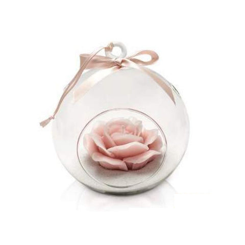 CERERIA PARMA Sphere to hang with powder pink rose candle Ø10 H11,5 cm