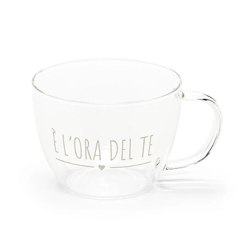 Nuvole di Stoffa Tea cup in borosilicate glass with dedication 350 ml