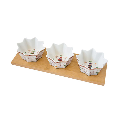 EASY LIFE Aperitif set of 3 porcelain bowls and bamboo base