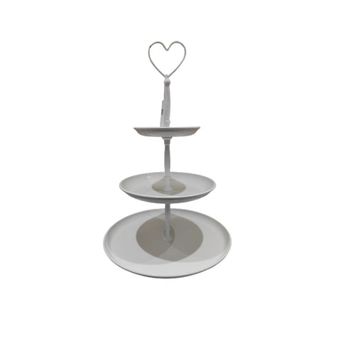 MAGNUS REGALO Stand for sweets 3 tiers with heart in white iron H 47cm