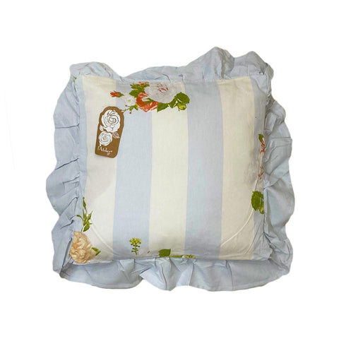 L'ATELIER 17 Coussin décoratif carré rayé blanc/bleu clair en pur coton "Alice" Provenzale - Shabby Chic 45x45 cm