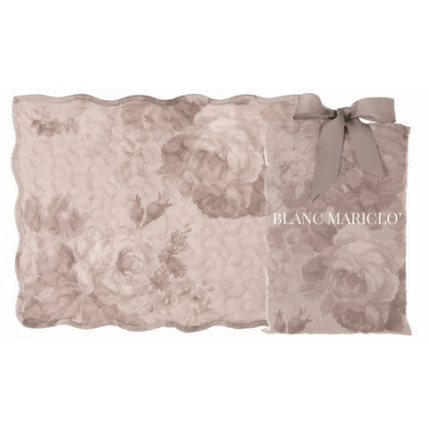 BLANC MARICLO' Set 2 placemats FRESCO doilies with beige flowers 120gsm 35x45